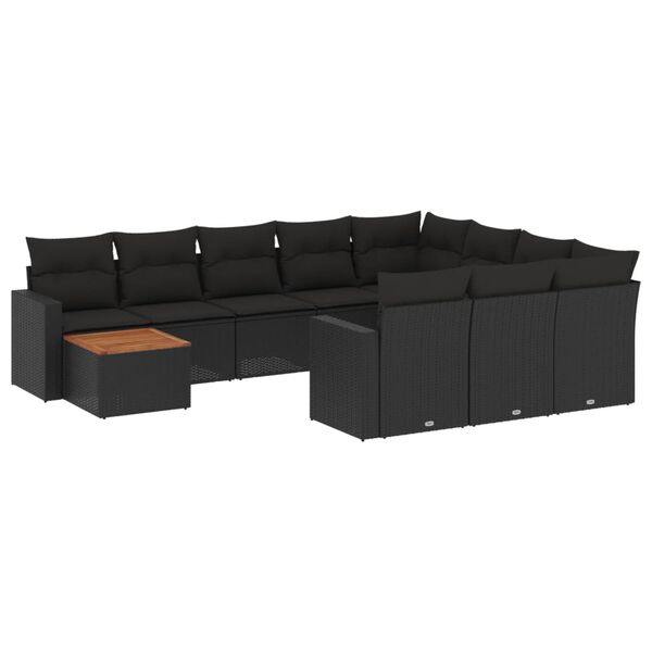 vidaXL 11 pcs conjunto sof&aacute;s de jardim c/ almofad&otilde;es vime PE preto
