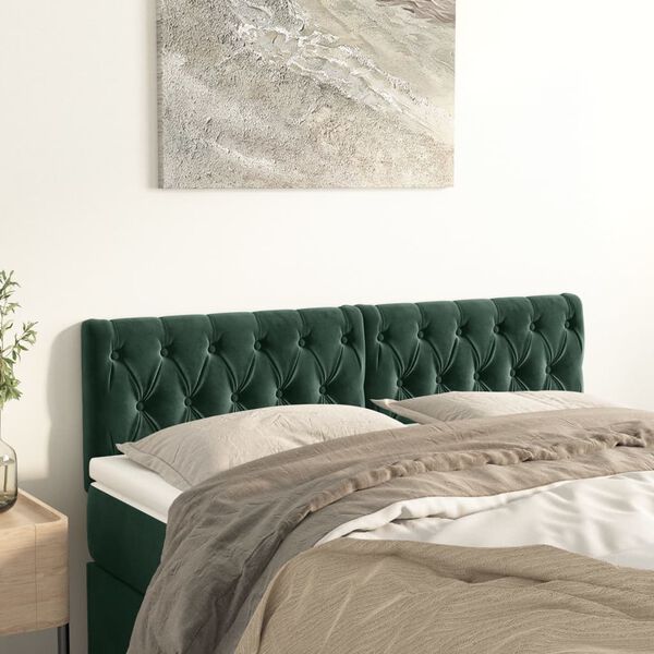 vidaXL Cabeceira de cama 2 pcs veludo 80x7x78/88 cm verde-escuro