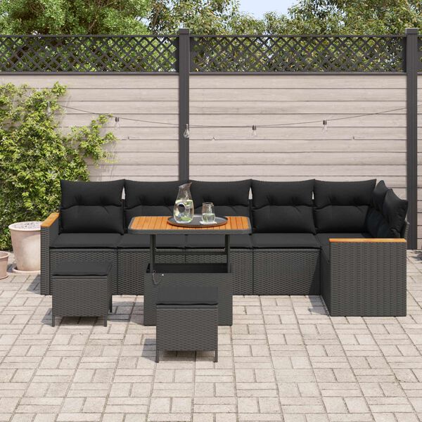 vidaXL Conjunto de Sof&aacute; de Jardim 9 pcs Preto vime PE
