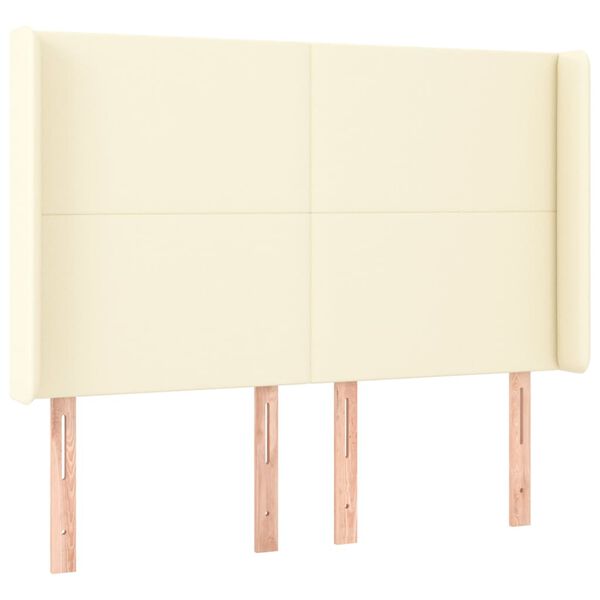 vidaXL Cabeceira cama c/ abas couro artificial 147x16x118/128 cm creme