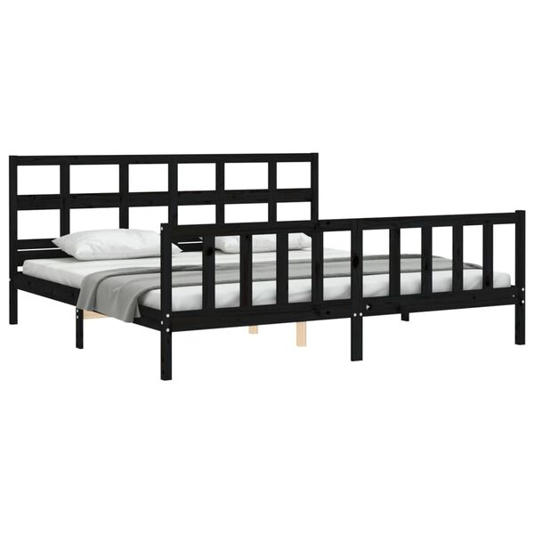 vidaXL Estrutura de cama com cabeceira 200x200 cm madeira maci&ccedil;a preto