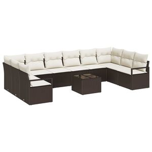 vidaXL Conjunto de Sof&aacute; de Jardim 11 pcs Marrom e Creme vime PE