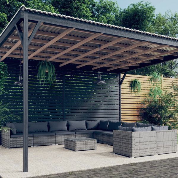 vidaXL 11 pcs conjunto lounge de jardim c/ almofadões vime PE cinzento