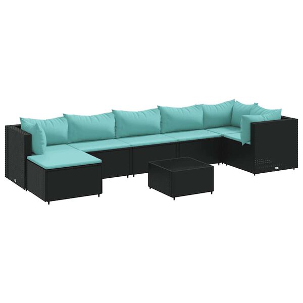 vidaXL 8 pcs conjunto lounge de jardim c/ almofad&otilde;es vime PE preto