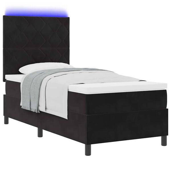 vidaXL Cama Box Spring LED com colch&atilde;o Preto 100 x 200 cm tecido