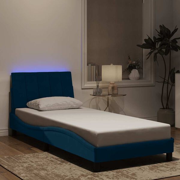 vidaXL Estrutura de cama com LED sem colch&atilde;o Hanko 80x200 cm veludo azul