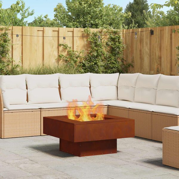 vidaXL Fire Pit Castanho 80 x 80 x 40 cm A&ccedil;o resistente &agrave;s intemp&eacute;ries