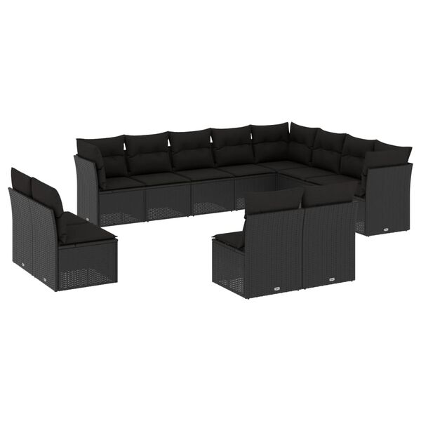vidaXL 12 pcs conjunto de sof&aacute;s de jardim c/ almofad&otilde;es vime PE preto