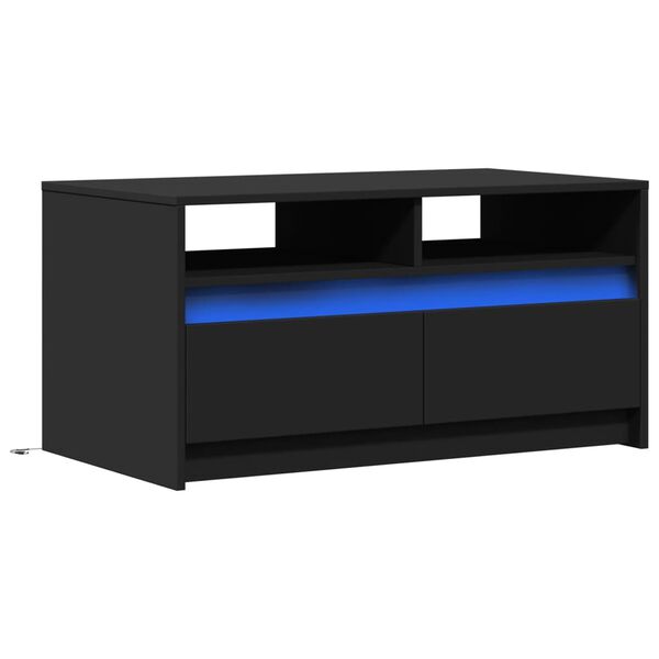 vidaXL Mesa de centro com luzes LED derivados de madeira preto