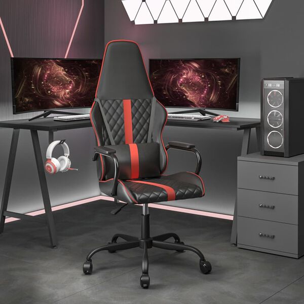 vidaXL Cadeira gaming de massagens couro artificial preto e vermelho