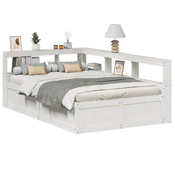 vidaXL Cama com estante sem colch&atilde;o 120x190 cm pinho maci&ccedil;o branco