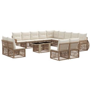 vidaXL Conjunto de Sof&aacute; de Jardim 14 unid. Bege e Branco Creme vime PE