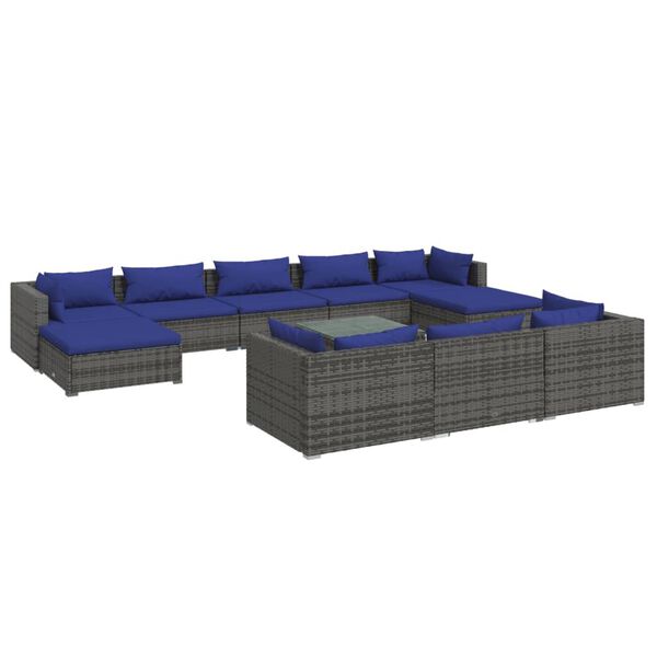 vidaXL 11 pcs conjunto lounge de jardim c/ almofad&otilde;es vime PE cinzento