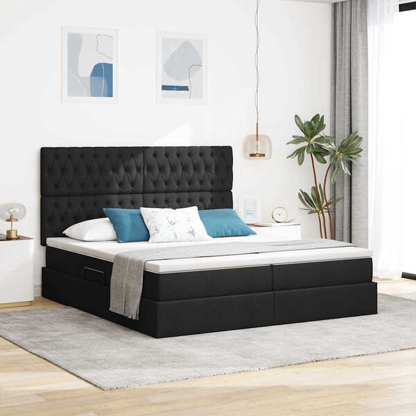 vidaXL Cama com fitas LED com cabeceira Preto 180 x 200 cm tecido