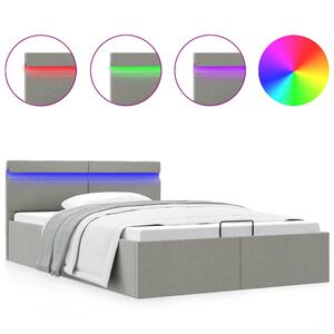vidaXL Cama hidr&aacute;ulica c/ arruma&ccedil;&atilde;o LED 140x200 cm tecido cinza-claro