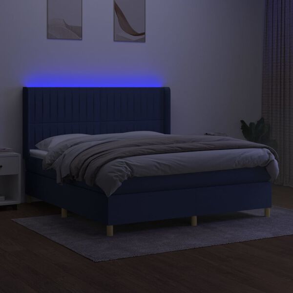 vidaXL Cama box spring c/ colch&atilde;o e LED 180x200 cm tecido azul