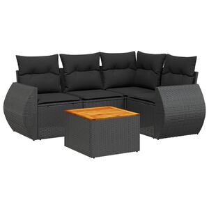 vidaXL 5 pcs conjunto sof&aacute;s de jardim com almofad&otilde;es vime PE preto