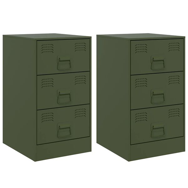 vidaXL Mesas de cabeceira 2 pcs 34,5x39x62 cm a&ccedil;o verde azeitona