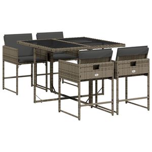 vidaXL 5 pcs conjunto de jantar p/ jardim c/ almofad&otilde;es vime PE cinza