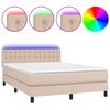 vidaXL Cama box spring c/colch&atilde;o/LED 140x200cm couro artif. cappuccino