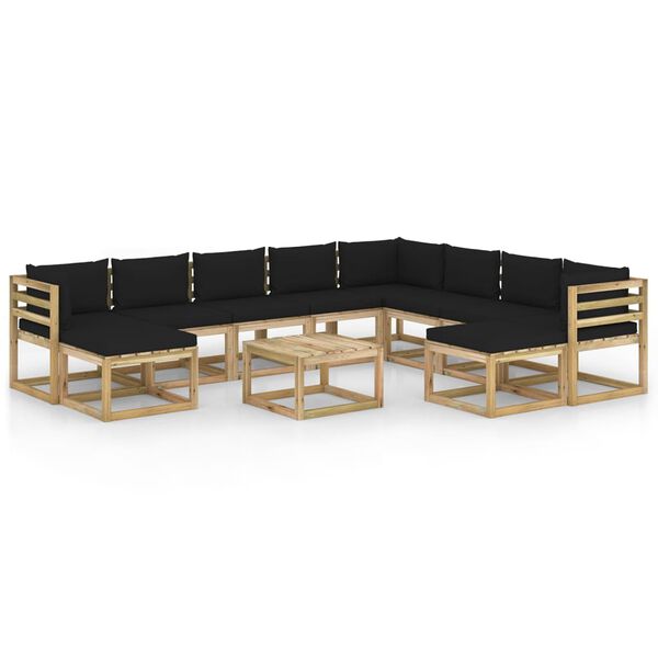 vidaXL 11pcs conjunto lounge de jardim com almofad&otilde;es pinho impregnado