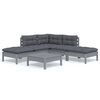 vidaXL 6 pcs conjunto lounge de jardim c/ almofad&otilde;es pinho cinza