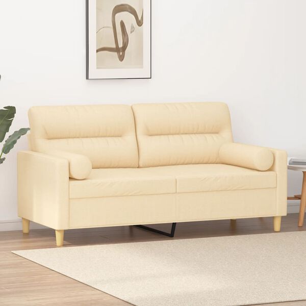 vidaXL Sof&aacute; 2 lugares c/ almofadas e almofad&otilde;es 140cm tecido cor creme