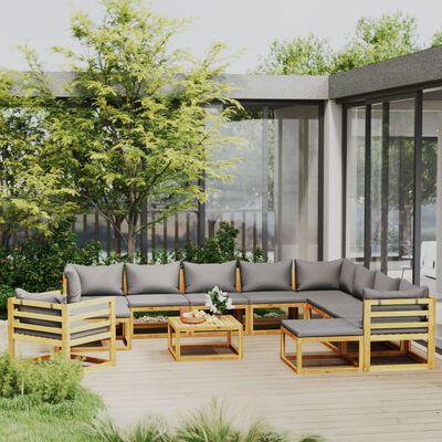 vidaXL 12 pcs conjunto lounge de jardim com almofadões acácia maciça