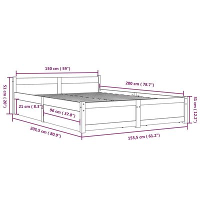 vidaXL Estrutura de cama com gavetas 150x200 cm tamanho King preto
