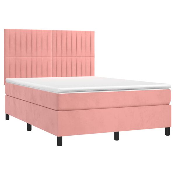 vidaXL Cama com molas/colch&atilde;o 140x200 cm veludo rosa