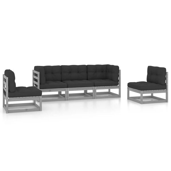 vidaXL 5 pcs conjunto lounge de jardim c/ almofad&otilde;es pinho maci&ccedil;o