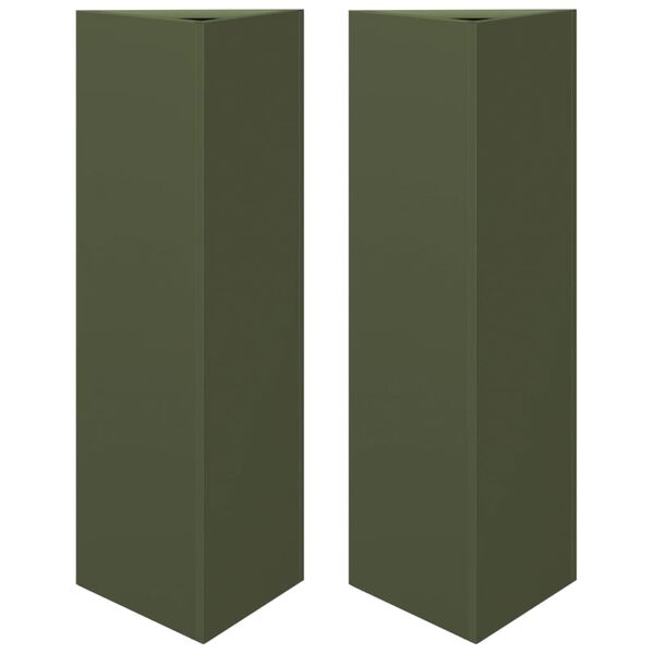 vidaXL Vaso/floreira triangular 2 pcs 30x26x75 cm a&ccedil;o verde-azeitona
