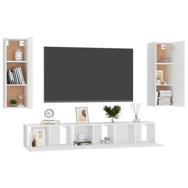 vidaXL 5 pcs conjunto de m&oacute;veis de TV contraplacado branco