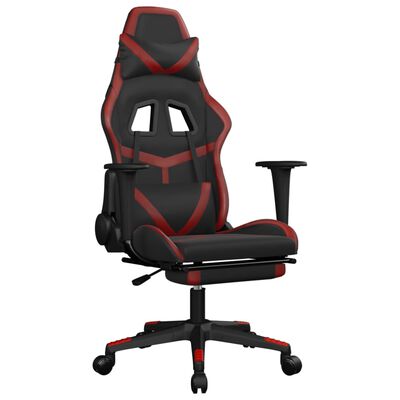 vidaXL Cadeira gaming +apoio pés couro artificial preto/vermelho tinto