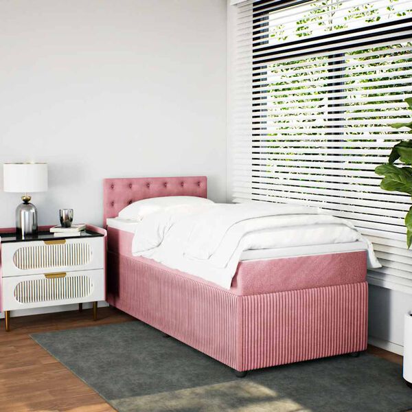 vidaXL Cama com molas/colch&atilde;o 90x190 cm veludo rosa