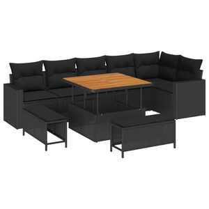 vidaXL Conjunto de Sof&aacute; de Jardim 9 pcs Preto vime PE