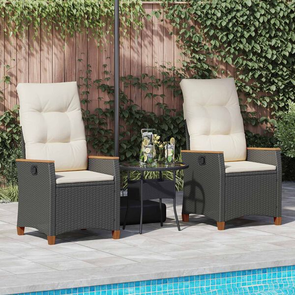 vidaXL Cadeira de Jardim Reclin&aacute;vel Preto e Creme 64 x 57,5 x 112 cm