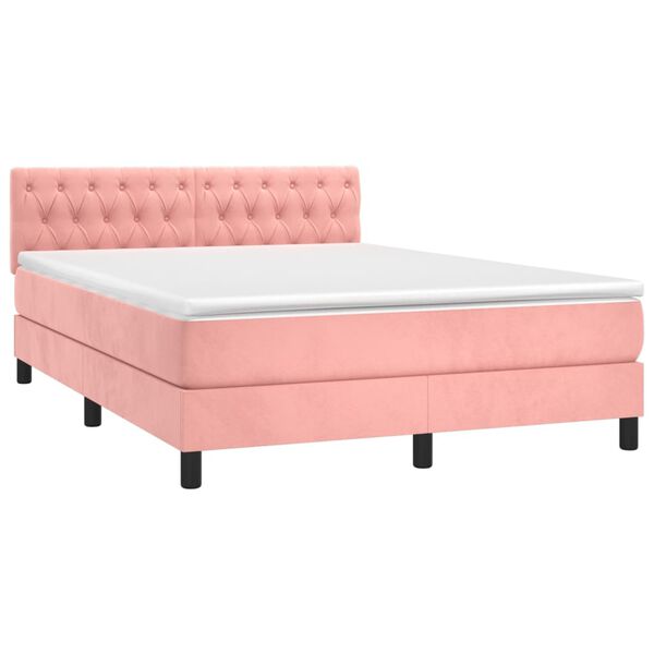 vidaXL Cama box spring c/ colch&atilde;o/LED 140x200 cm veludo rosa