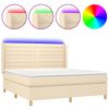 vidaXL Cama box spring c/ colch&atilde;o e LED 180x200 cm tecido cor creme