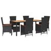 vidaXL 7 pcs conjunto de jantar p/ jardim c/ almofad&otilde;es vime PE preto