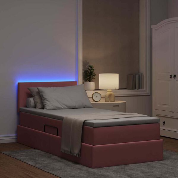 vidaXL Cama com arruma&ccedil;&atilde;o e LED com colch&atilde;o Rosa 90 x 200 cm Veludo