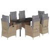 vidaXL 7 pcs conjunto de jantar p/ jardim com almofad&otilde;es vime PE bege