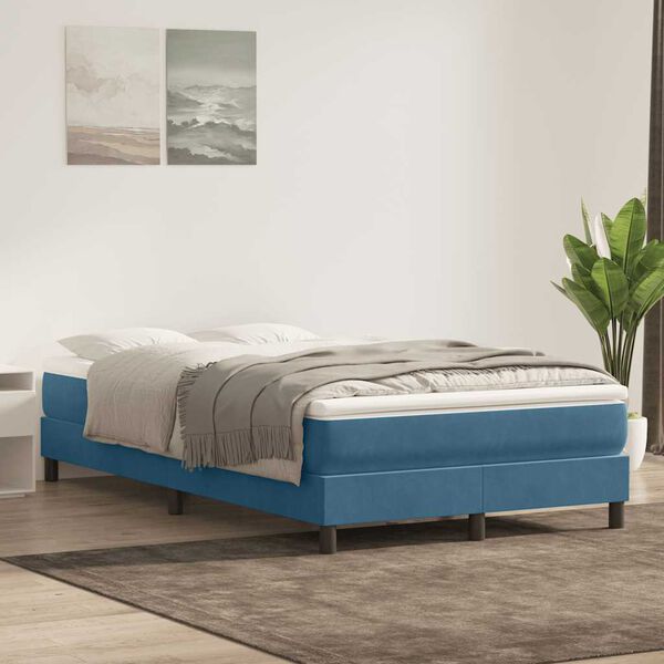 vidaXL Box Cama de primavera sem Colch&atilde;o Azul Escuro 120x210 cm Veludo