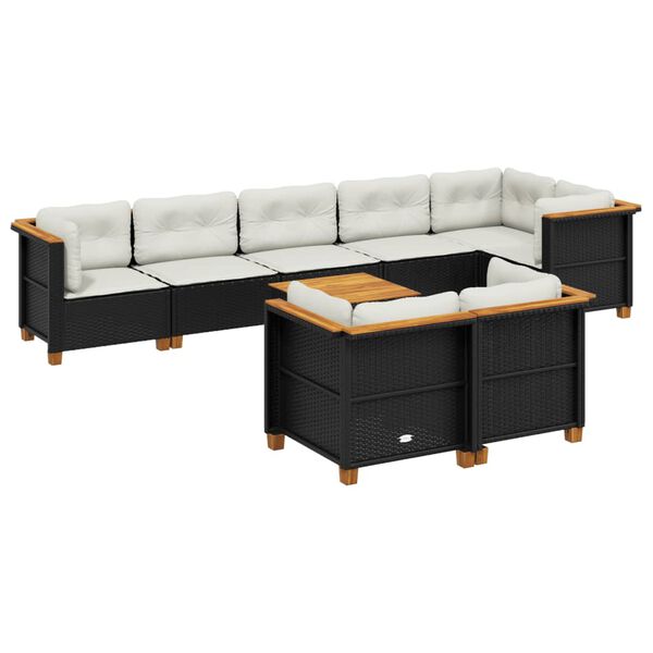 vidaXL 9 pcs conjunto de sof&aacute;s p/ jardim c/ almofad&otilde;es vime PE preto