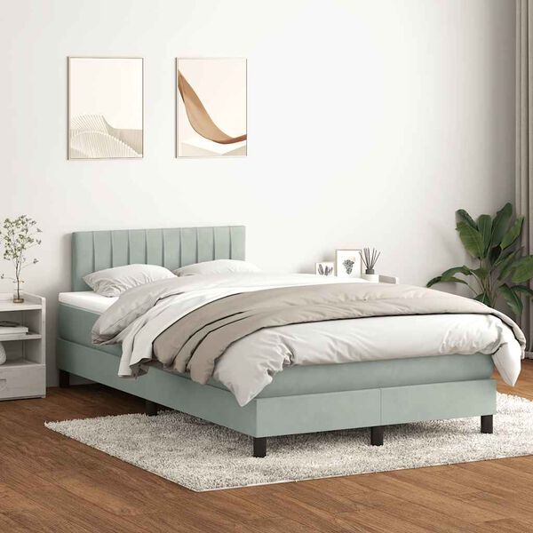vidaXL Cama boxspring c/ colch&atilde;o 120x220 cm veludo cinzento-claro