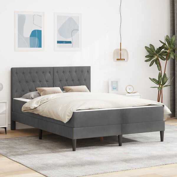 vidaXL Estrutura de cama com colch&atilde;o Cinza Escuro 120 x 190 cm Veludo