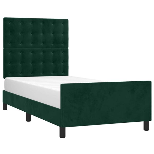 vidaXL Estrutura de cama sem colch&atilde;o 90x190 cm veludo verde-escuro