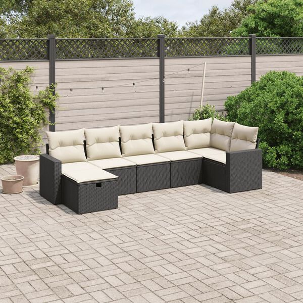 vidaXL 7 pcs conjunto de sof&aacute;s p/ jardim c/ almofad&otilde;es vime PE preto