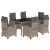 vidaXL 7 pcs conjunto de jantar p/ jardim c/ almofad&otilde;es vime PE cinza