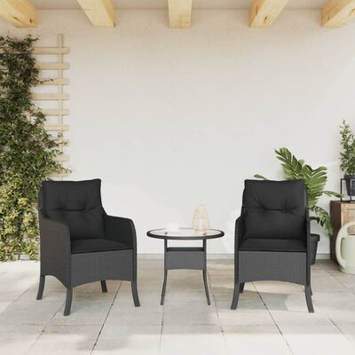 vidaXL Cadeiras de jardim com almofadões 2 pcs vime PE preto